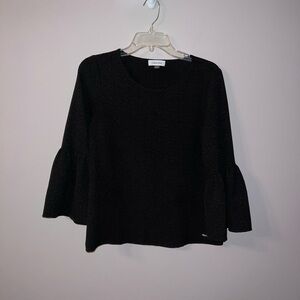 NWOT Calvin Klein black long ruffle sleeve blouse small